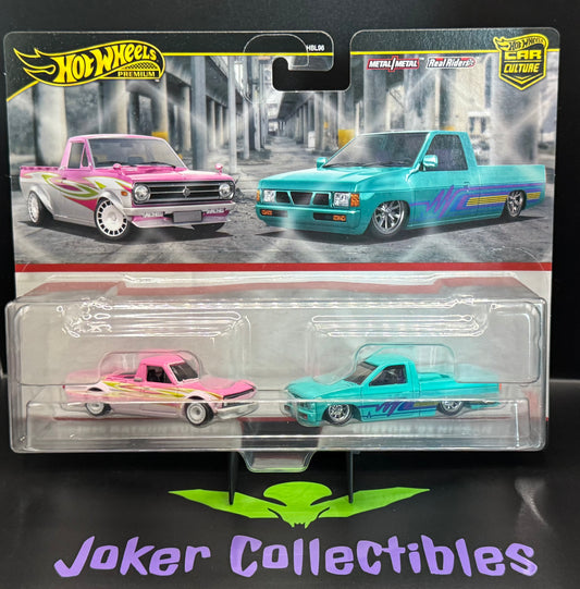 Hot Wheels Premium Car Culture 2 Pack 1975 Datsun Sunny Truck B120 & Custom '93 Nissan Hardbody D21