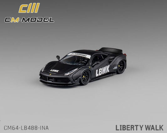 CM Model LBWK Liberty Walk Ferrari F488 Widebody Indonesia Exclusive Matted Black with Carbon Preorder