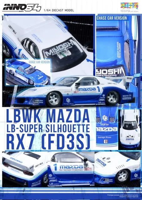 INNO64 Hong Kong Toy Car Salon Mazda LBWK RX-7 FD3S LB-Super Silhouette Blue White