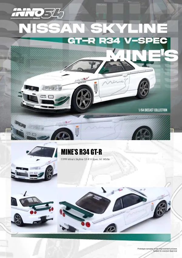 INNO64 White Green Nissan Skyline GT-R (R34) V-Spec Tuned by MINE'S