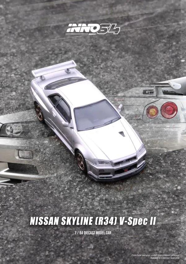 INNO64 1:64 NISSAN SKYLINE GT-R (R34) V-Spec II Silver