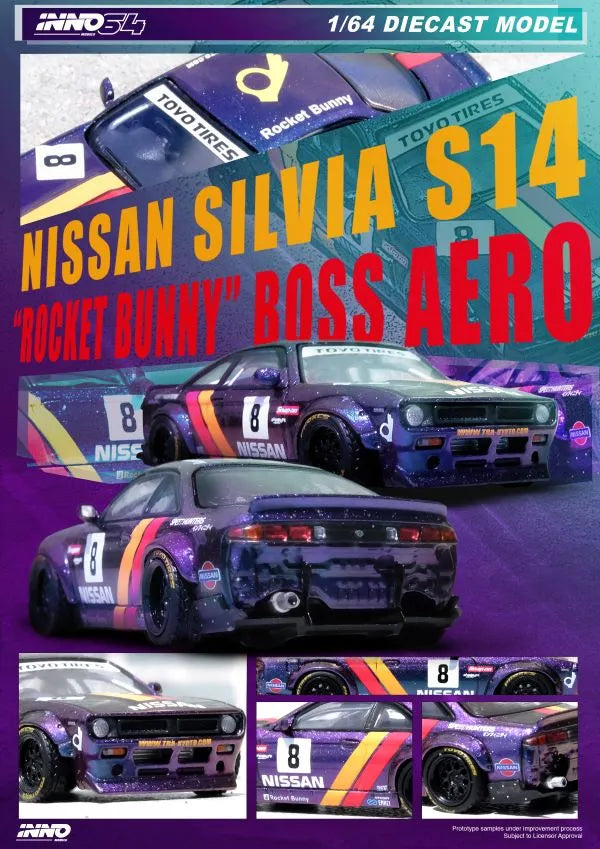 INNO64 NISSAN SILVIA S14 BOSS ROCKET BUNNY Purple Preorder