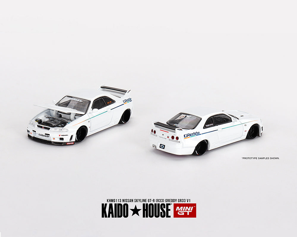 Kaido House x Mini GT Nissan Skyline GT-R (R33) Greddy GR33 V1 White KHMG113