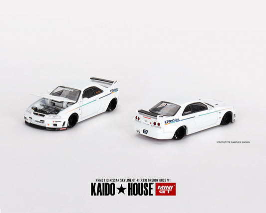 Kaido House x Mini GT Nissan Skyline GT-R (R33) Greddy GR33 V1 White KHMG113 Preorder