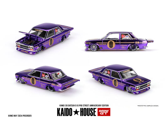 Kaido House x Mini GT 1:64 Datsun 510 Pro Street Anniversary Edition Purple KHMG138 Preorder