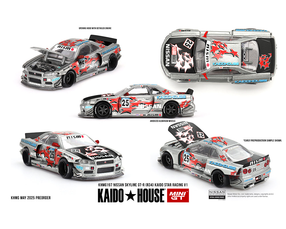 Kaido House Nissan Skyline GT-R (R34) Kaido Star Racing V1 Silver KHMG197 Preorder