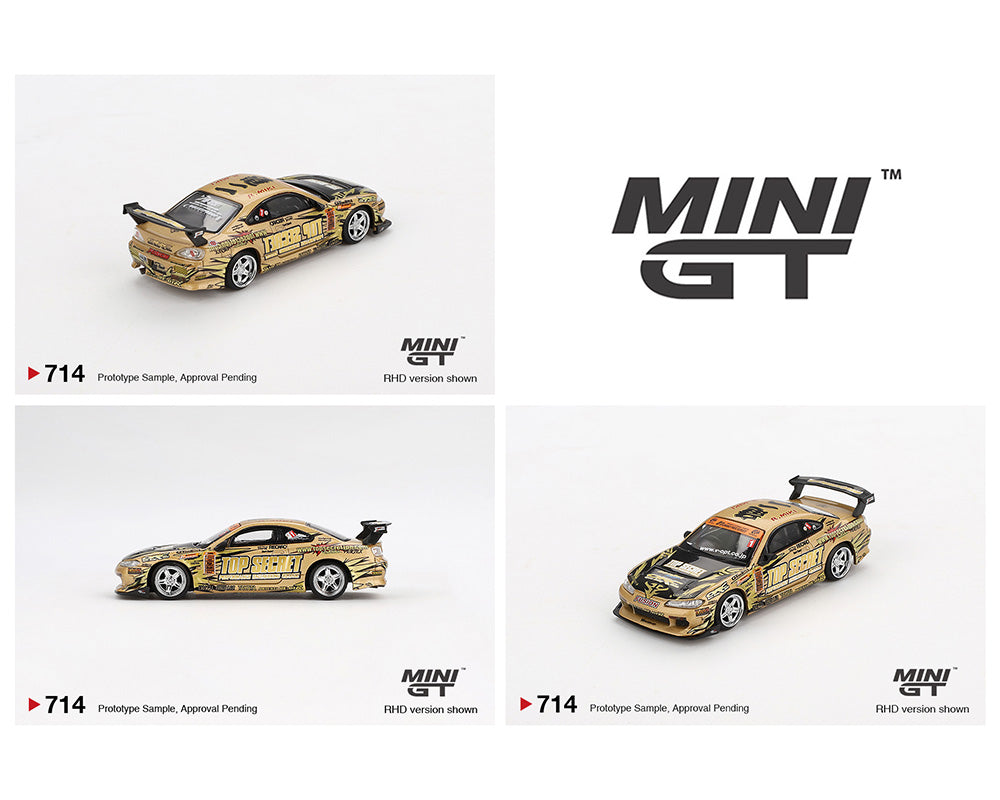 Mini GT #714 Nissan Silvia (S15) Top Secret D1GP Gold Preorder