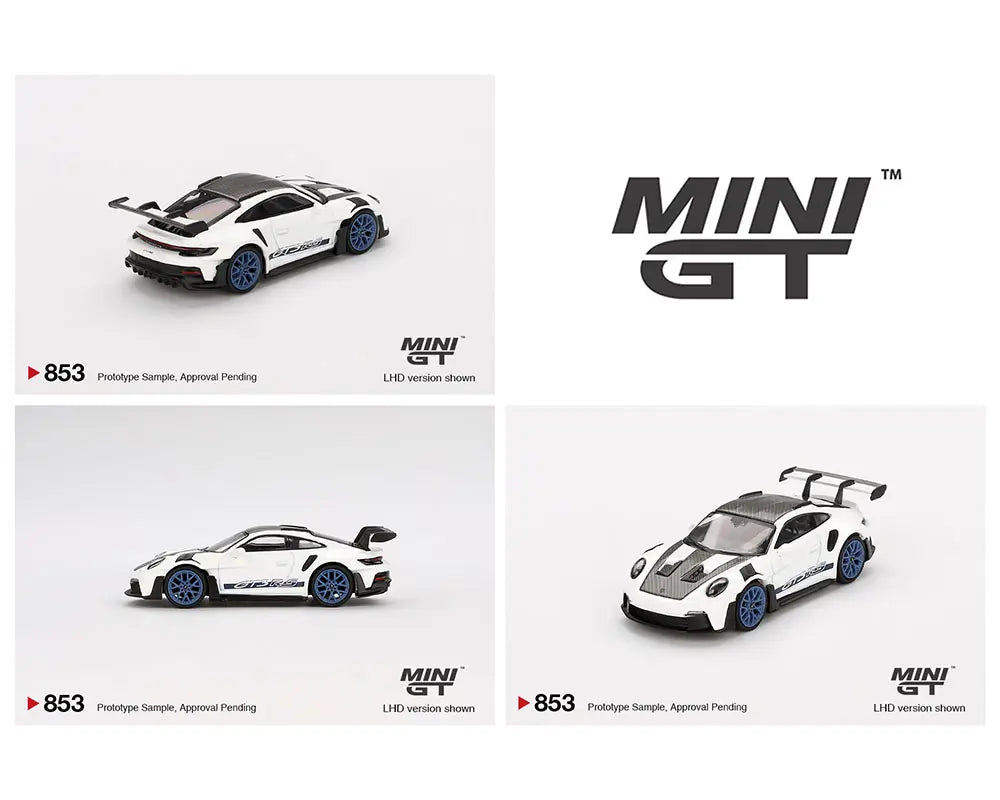 Mini GT #853 Porsche 911 (992) GT3 RS Weissach Package White with Indigo Blue Preorder