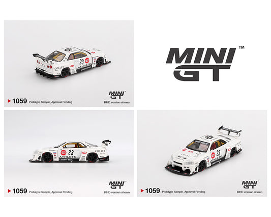 Mini GT #1059 Nissan LB-ER34 Super Silhouette ATHLETE/COLLET White Preorder