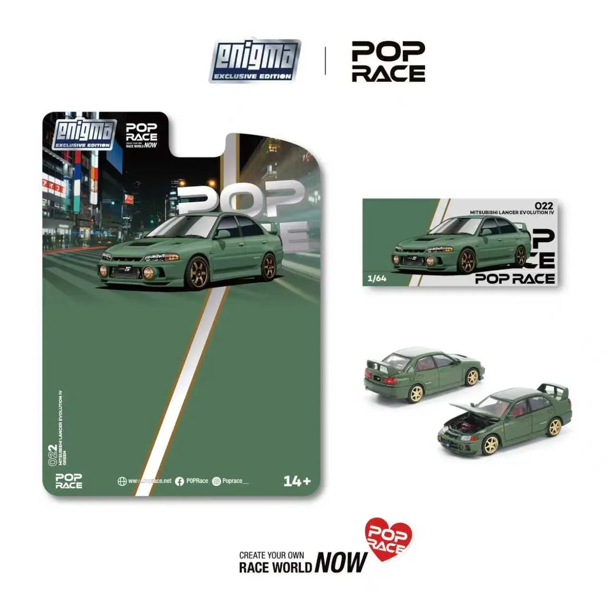 Pop Race Mitsubishi Lancer Evolution IV Green PR64-PRE022 Enigma Exclusive