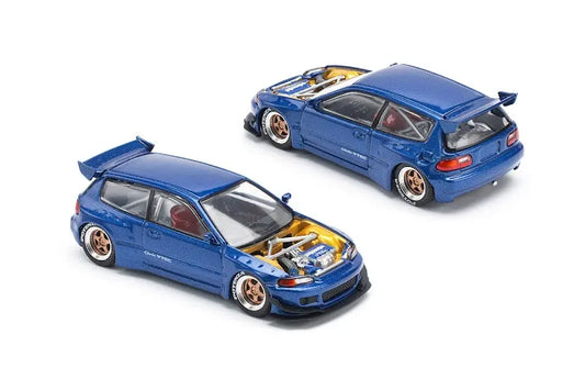 Pop Race Pandem Civic EG6 Metallic Blue with Open Hood PR640174 Preorder