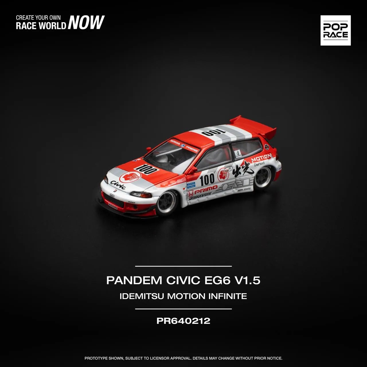Pop Race Pandem Honda Civic EG6 v1.5 Idemitsu Motion Infinite Red White PR64-212