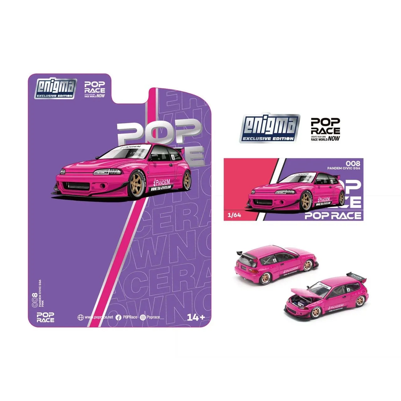 Pop Race Pandem Civic EG6 Pink PR64-PRE008 Enigma Exclusive Preorder