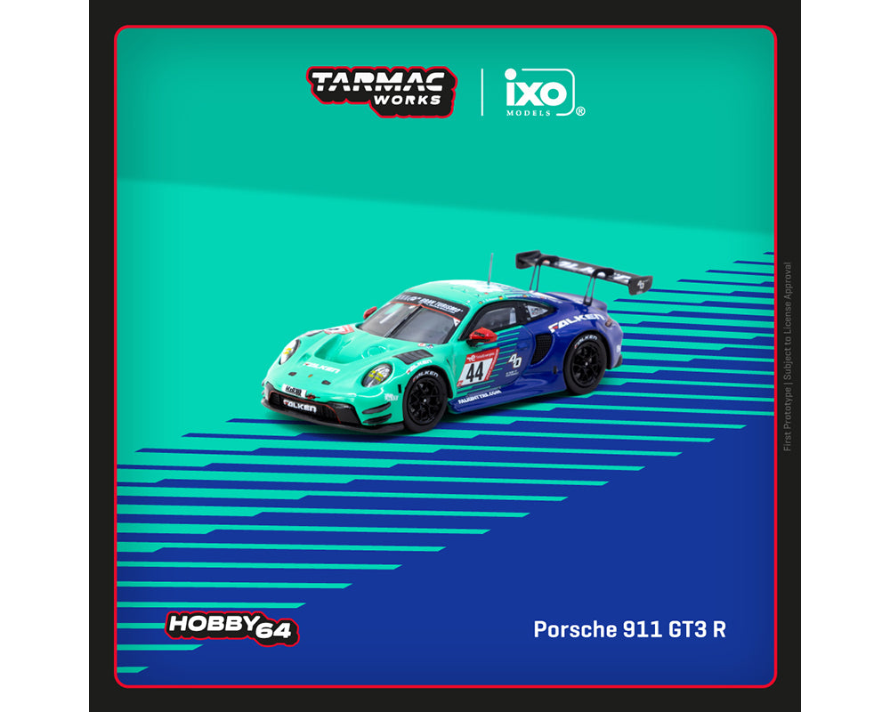 Tarmac Works IXO Models Hobby64 Falken Porsche 911 GT3 R #44 Nurburgring 24h 2023 J. Eriksson / T. Heinemann / N. Menzel / M. Ragginger Preorder