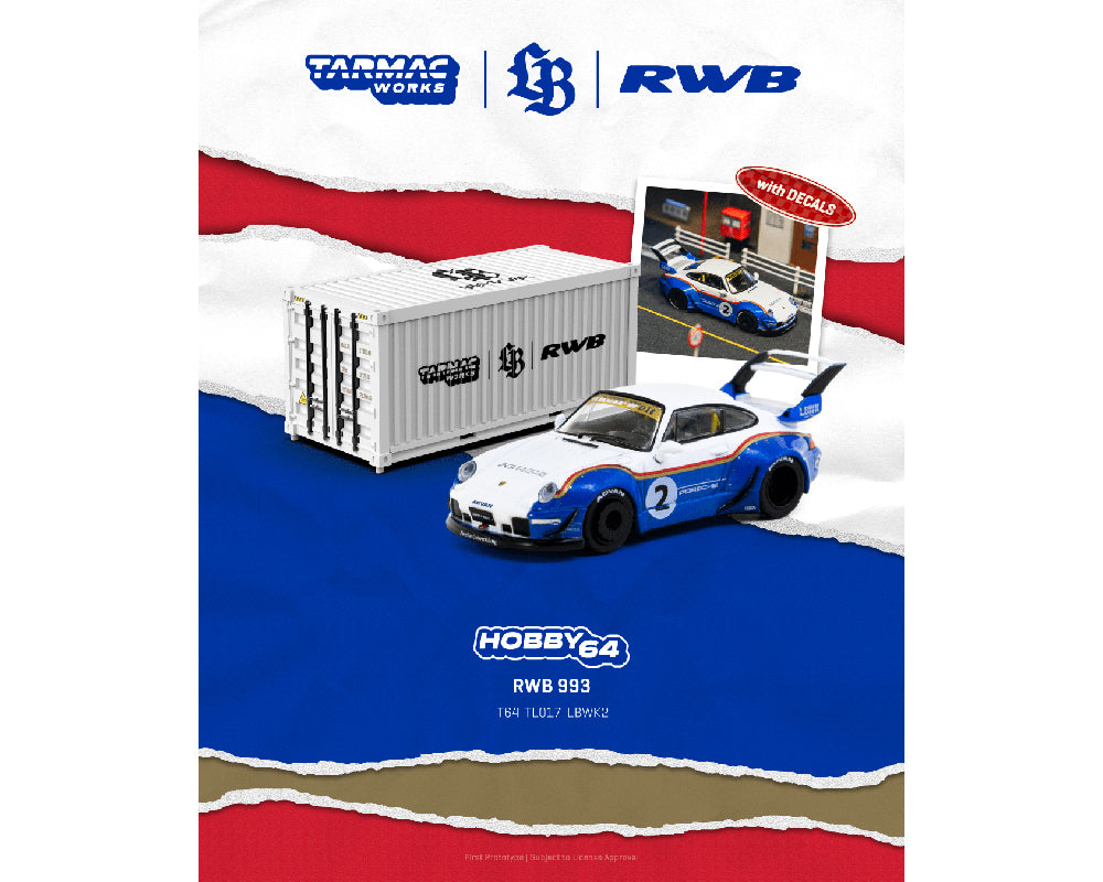 Tarmac Works Hobby64 Porsche RWB 993 Liberty Walk with Container