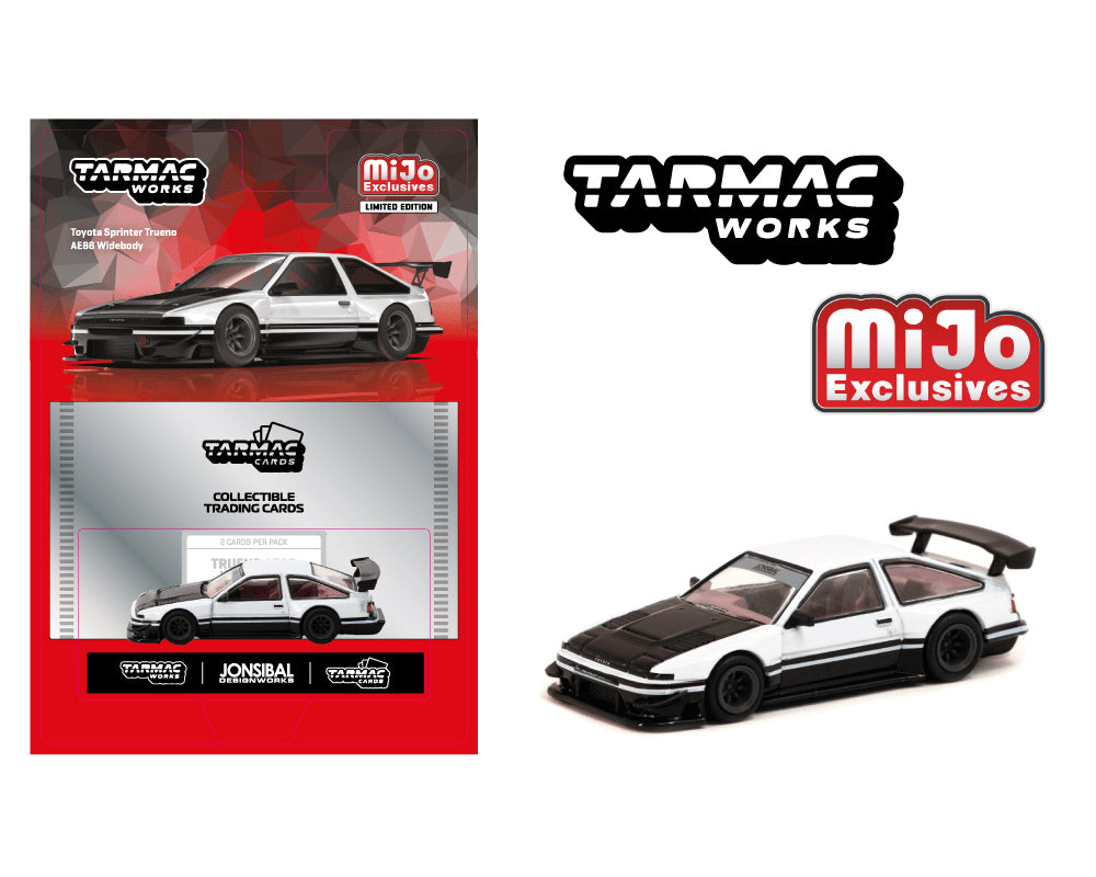 Tarmac Works Toyota Sprinter Trueno AE86 Widebody by Jon Sibal with Trading Card White Preorder